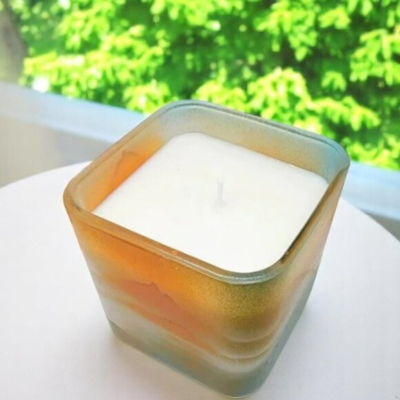 Southwestern Colors Tangerine and Turquoise Glass Candle Jasmine Scent - New - Picture 4 of 4
